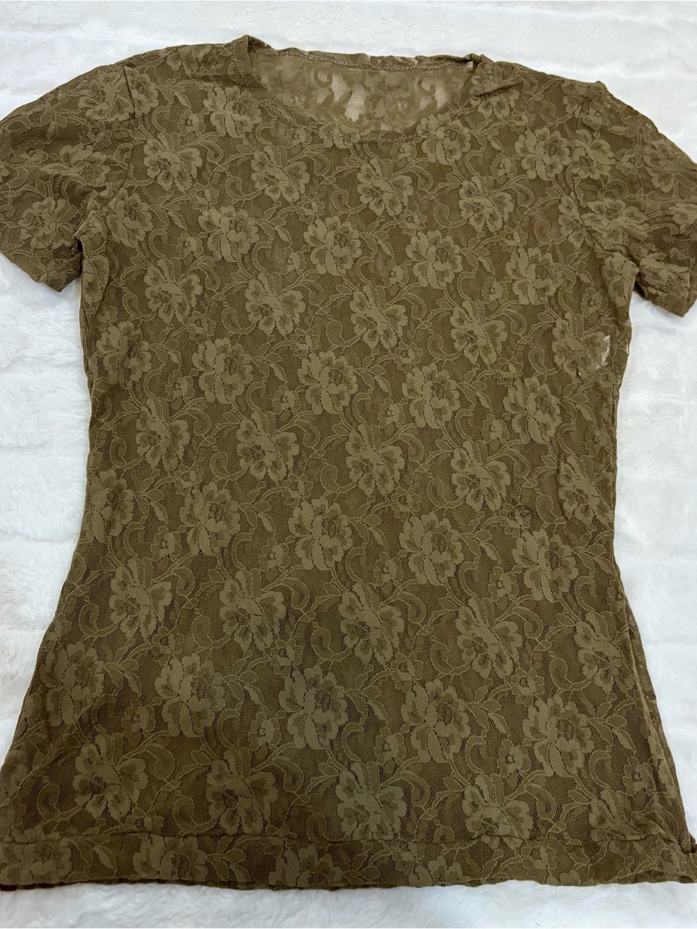 Arianne Olive Floral Lace Short Sleeve Tee